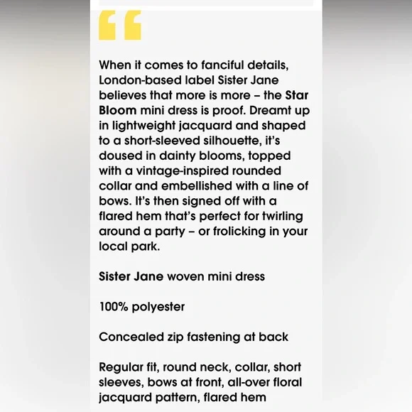 🆕 Sister Jane ‘Star Bloom’ Floral Jacquard Mini Dress with Cream Bows M - Picture 6 of 7